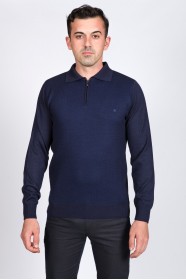 LIGHT NAVY BLUE COLOR ZİP-NECK POLO SWEATHER WİTH WOOL