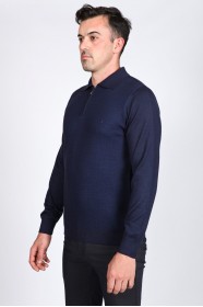 LIGHT NAVY BLUE COLOR ZİP-NECK POLO SWEATHER WİTH WOOL