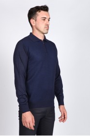 LIGHT NAVY BLUE COLOR ZİP-NECK POLO SWEATHER WİTH WOOL