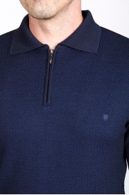 LIGHT NAVY BLUE COLOR ZİP-NECK POLO SWEATHER WİTH WOOL