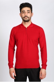 RED COLOR COTTON ZİP-NECK SWEATHER