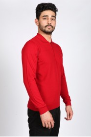 RED COLOR COTTON ZİP-NECK SWEATHER