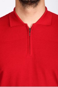 RED COLOR COTTON ZİP-NECK SWEATHER