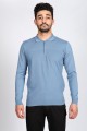 ICE BLUE COLOR COTTON ZİP-NECK SWEATHER