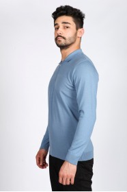 LIGHT BLUE COLOR COTTON ZİP-NECK SWEATHER