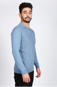 LIGHT BLUE COLOR COTTON ZİP-NECK SWEATHER