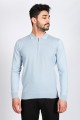 LIGHT BLUE COLOR COTTON ZİP-NECK SWEATHER