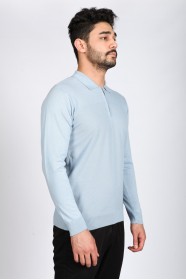 ICE BLUE COLOR COTTON ZİP-NECK SWEATHER