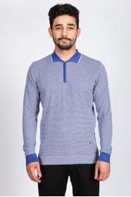 BLUE COLOR COTTON ZİP-NECK SWEATHER