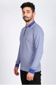 BLUE COLOR COTTON ZİP-NECK SWEATHER