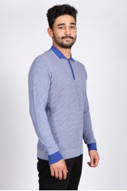 BLUE COLOR COTTON ZİP-NECK SWEATHER