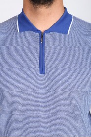 BLUE COLOR COTTON ZİP-NECK SWEATHER