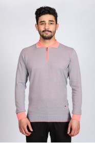 LIGHT BRICK COLOR COTTON ZİP-NECK SWEATHER