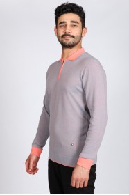 LIGHT BRICK COLOR COTTON ZİP-NECK SWEATHER