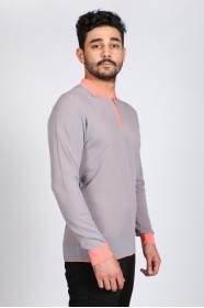 LIGHT BRICK COLOR COTTON ZİP-NECK SWEATHER