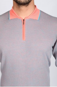 LIGHT BRICK COLOR COTTON ZİP-NECK SWEATHER