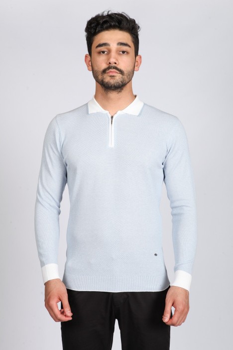LIGHT WHITE COLOR COTTON ZİP-NECK SWEATHER