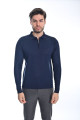 NAVY BLUE COLOR ZİP-NECK POLO SWEATHER WİTH WOOL