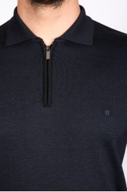 NAVY BLUE COLOR ZİP-NECK POLO SWEATHER WİTH WOOL