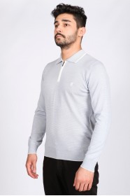 BONE-WHİTE COLOR ZİP-NECK POLO SWEATHER WİTH WOOL