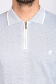 BONE-WHİTE COLOR ZİP-NECK POLO SWEATHER WİTH WOOL