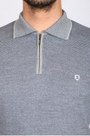 MEDIUM GRAY COLOR ZİP-NECK POLO SWEATHER WİTH WOOL