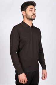 MELANGE BROWN (VERSION-2) COLOR ZİP-NECK POLO SWEATHER WİTH WOOL