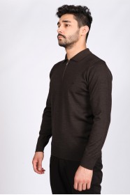 MELANGE BROWN (VERSION-2) COLOR ZİP-NECK POLO SWEATHER WİTH WOOL