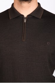 MELANGE BROWN (VERSION-2) COLOR ZİP-NECK POLO SWEATHER WİTH WOOL