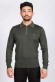 MELANGE BROWN COLOR ZİP-NECK POLO SWEATHER WİTH WOOL