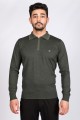 BONE-WHİTE COLOR ZİP-NECK POLO SWEATHER WİTH WOOL