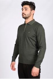 MELANGE KHAKI COLOR ZİP-NECK POLO SWEATHER WİTH WOOL