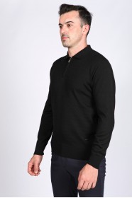 BLACK COLOR ZİP-NECK POLO SWEATHER WİTH WOOL