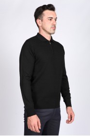 BLACK COLOR ZİP-NECK POLO SWEATHER WİTH WOOL