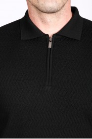 BLACK COLOR ZİP-NECK POLO SWEATHER WİTH WOOL