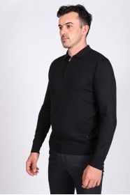 NAVY BLUE COLOR ZİP-NECK POLO SWEATHER WİTH WOOL