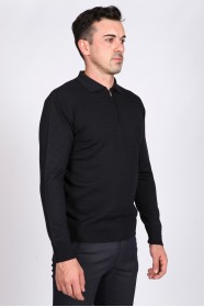 NAVY BLUE COLOR ZİP-NECK POLO SWEATHER WİTH WOOL