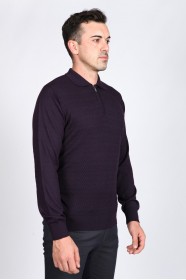 DARK PURPLE COLOR ZİP-NECK POLO SWEATHER WİTH WOOL