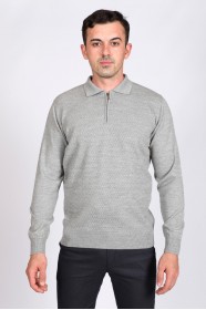 MEDIUM GRAY COLOR ZİP-NECK POLO SWEATHER WİTH WOOL