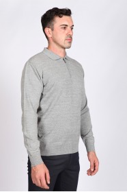 MEDIUM GRAY COLOR ZİP-NECK POLO SWEATHER WİTH WOOL