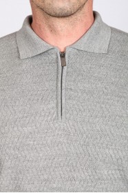 MEDIUM GRAY COLOR ZİP-NECK POLO SWEATHER WİTH WOOL