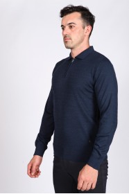 DARK PARLIAMENT COLOR ZİP-NECK POLO SWEATHER WİTH WOOL