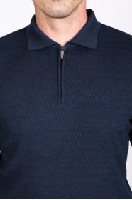 DARK PARLIAMENT COLOR ZİP-NECK POLO SWEATHER WİTH WOOL