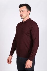 MIDDLE BORDO COLOR ZİP-NECK POLO SWEATHER WİTH WOOL