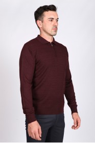 MIDDLE BORDO COLOR ZİP-NECK POLO SWEATHER WİTH WOOL