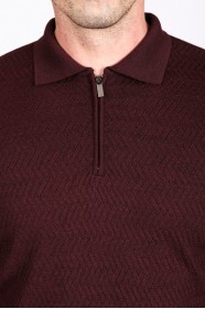 MIDDLE BORDO COLOR ZİP-NECK POLO SWEATHER WİTH WOOL