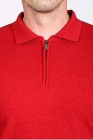 RED COLOR ZİP-NECK POLO SWEATHER WİTH WOOL