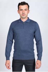 SAX BLUE COLOR ZİP-NECK POLO SWEATHER WİTH WOOL