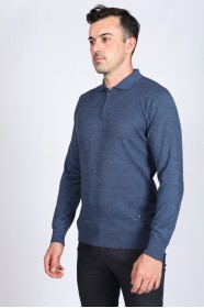 SAX BLUE COLOR ZİP-NECK POLO SWEATHER WİTH WOOL