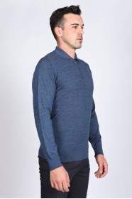 SAX BLUE COLOR ZİP-NECK POLO SWEATHER WİTH WOOL